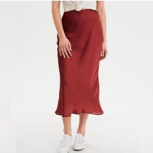 Red Satin like Midi Skirt - American Eagle